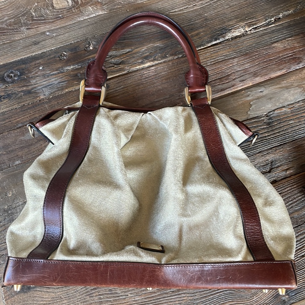Burberry gold metallic coated canvas  satchel - Picture 12 of 16